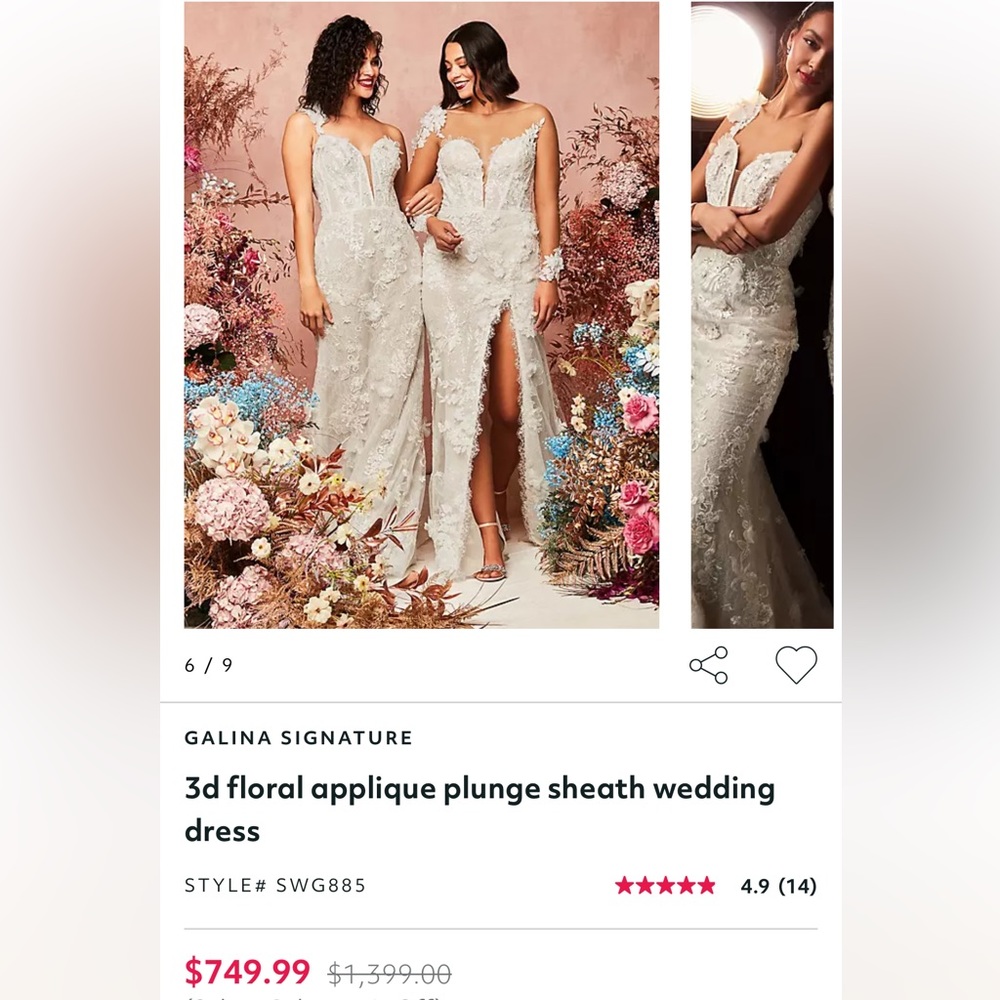 Wedding dress #SWG885, ivory, size 10 hemmed to 5ft 4inches with a 2 inch heel